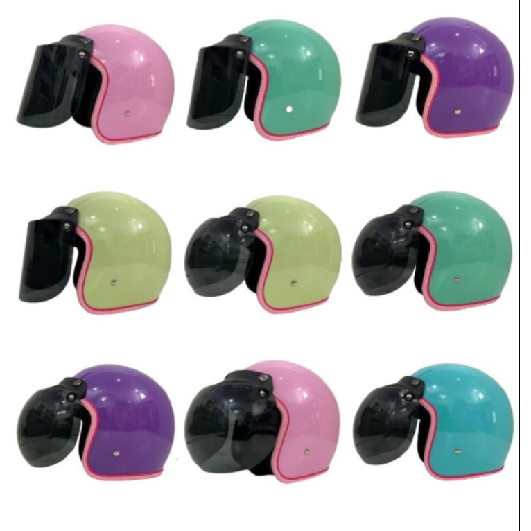 HELM BOGO WANITA DEWASA POLOS SNI WARNA PASTEL KACA CEMBUNG DATAR
