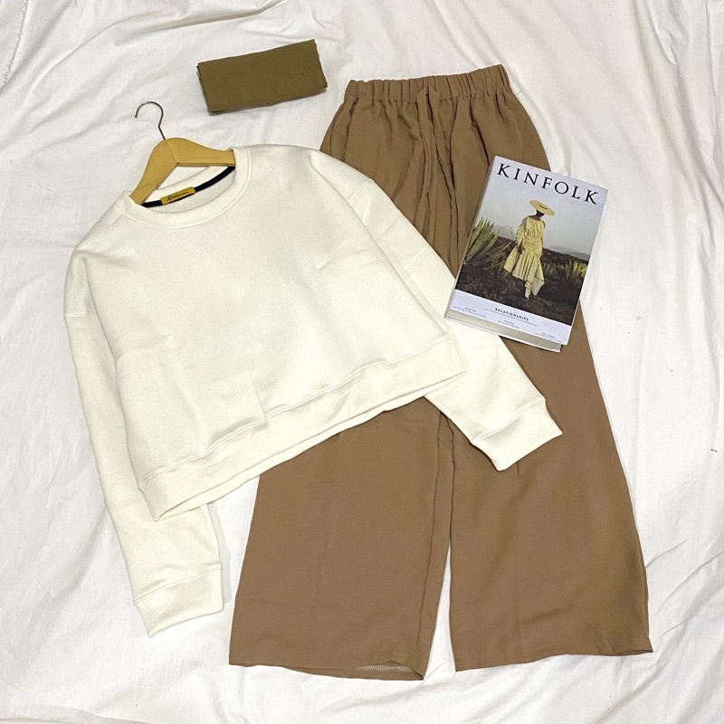 BASIC SET(sweater crop+kulot loose crinkle+bella square)