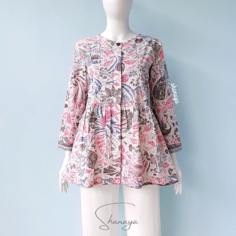 Shanaya Batik Blouse Semi Peplum 3 Negeri Blus batik kerja Cantik Modis Elegan