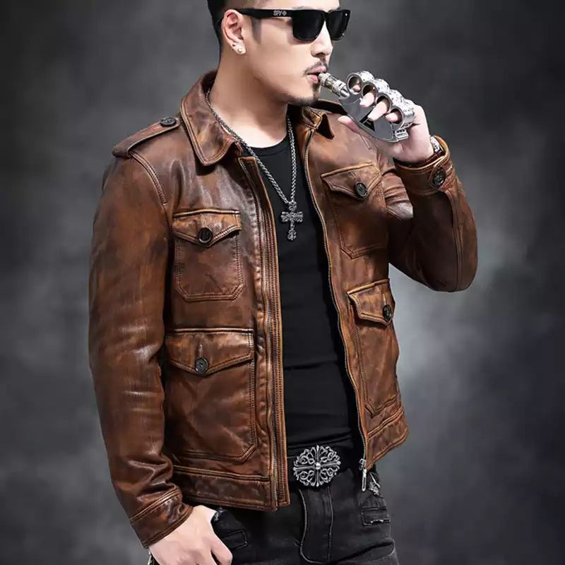 JAKET KULIT PRIA TERBARU 2021 ASLI DOMBA SPESIAL WARNA COKLAT MOTIF BELANG/SPINIL PREMIUM