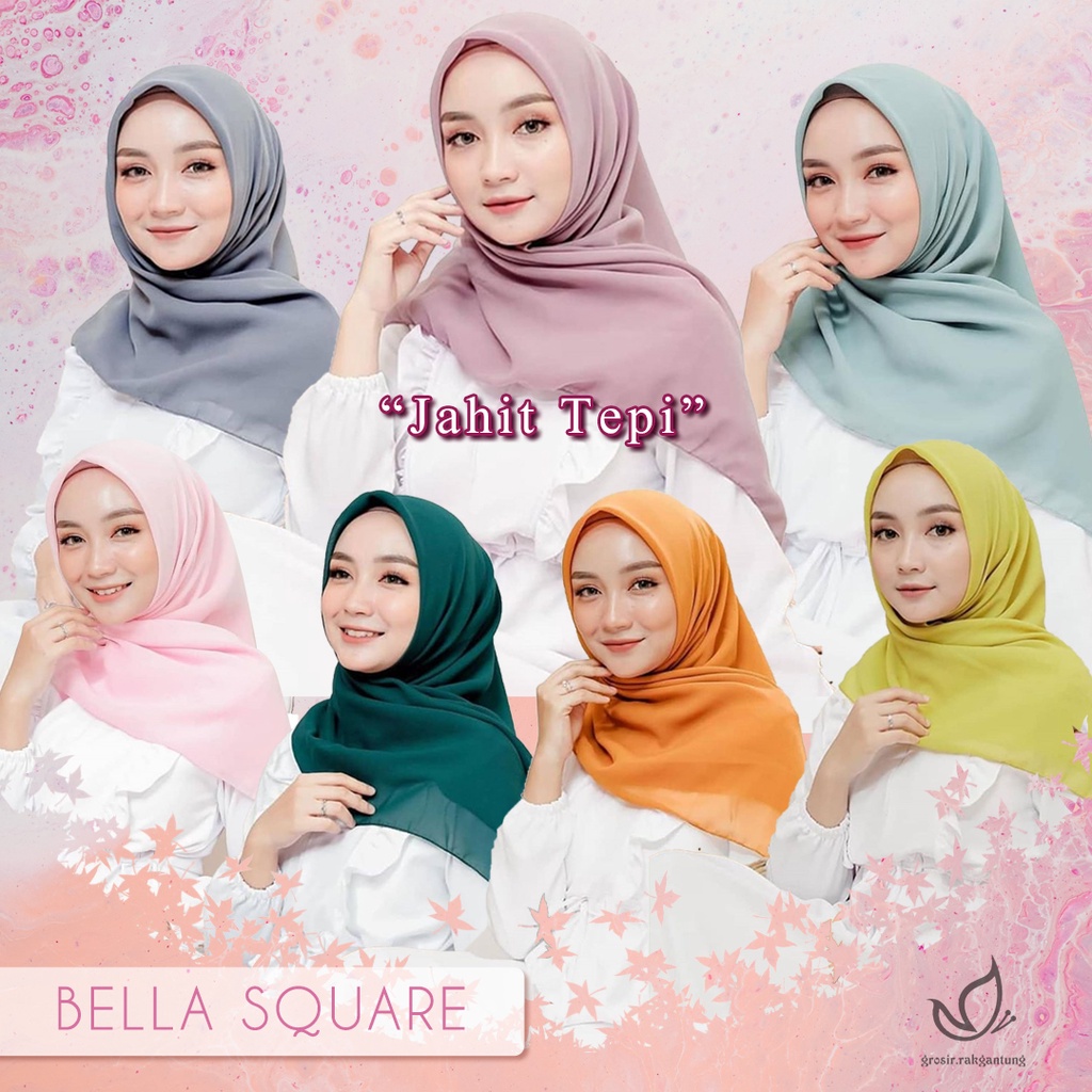 HIJAB BELLA SQUARE JAHIT TEPI JILBAB SEGI EMPAT BELA SQUARE POLYCOTTON , KERUDUNG SEGI EMPAT