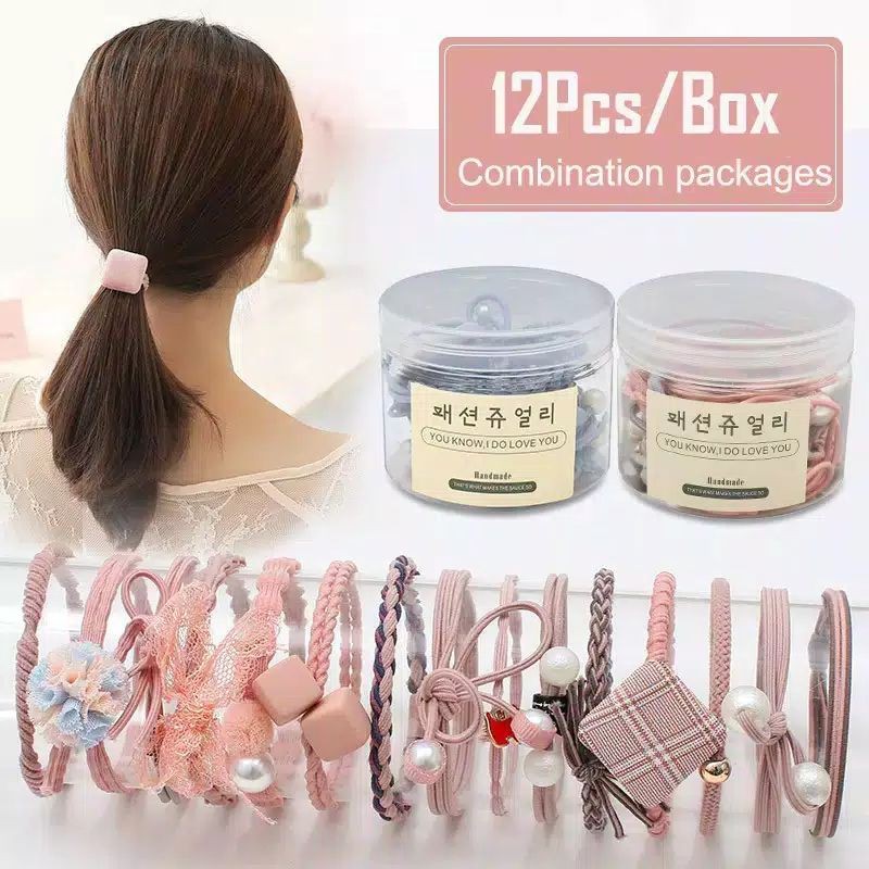 12pcs !! Ikat Rambut Simple Gaya Korea untuk Wanita