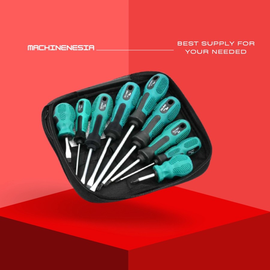 OBENG SET MAGNET GAGANG KARET SKRUP SCREWDRIVER BINTANG PLUS MIN + -