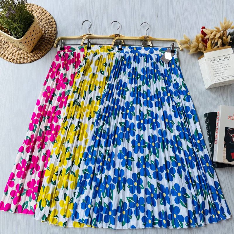GROSIR ROK IMPORT / ROK PLISKET IMPORT / ROK PAYUNG MOSCREPE MOTIF TULIP