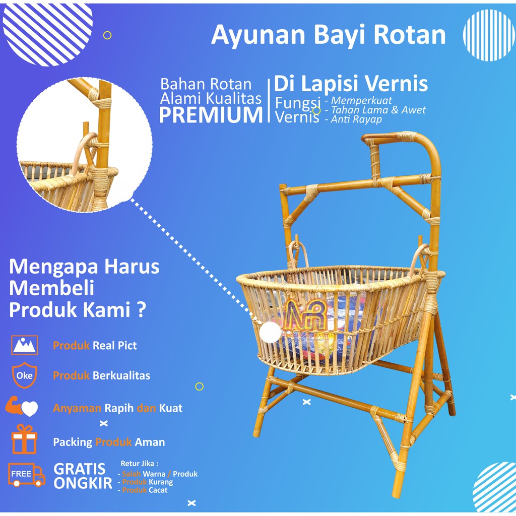 Ayunan Bayi Goyang Rotan, Ayunan Anak Baby, Ayunan minimalis estetik tempat Tidur Bayi baru lahir