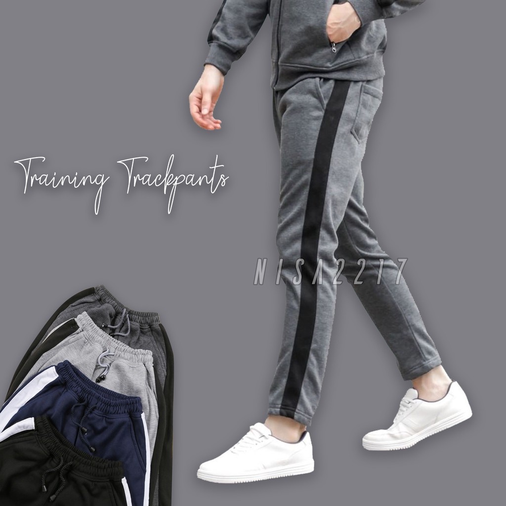 CELANA TRAINING PRIA AD 918 HITAM LIST MERAH - OLAHRAGA COWOK GYM PREMIUM PANJANG SLIMFIT