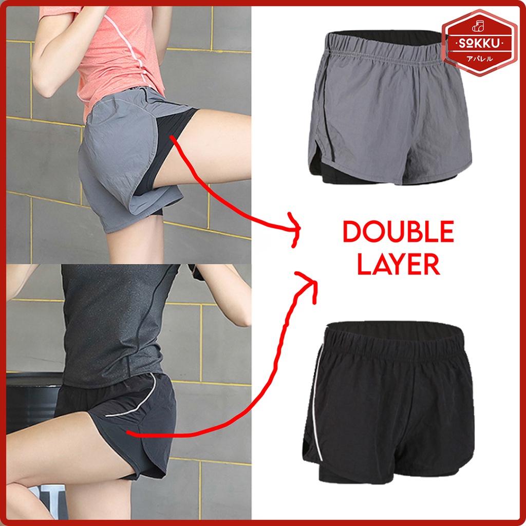 Celana Lari Sport Panjang Pendek Double Layer Pants Olahraga Wanita