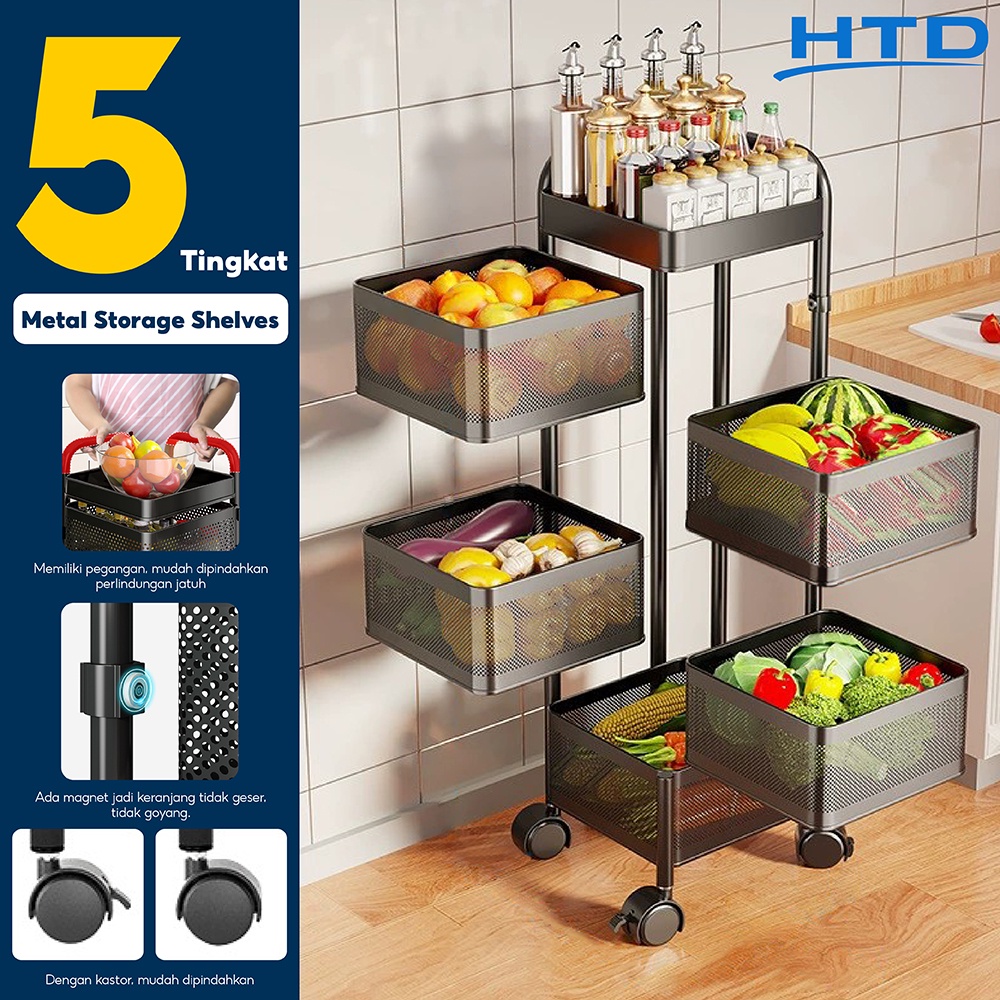 Metal Storage Rak Susun Troli Besi Serbaguna Tingkat Model Kotak Rak Susun Putar Multifungsi Rotary Organizer