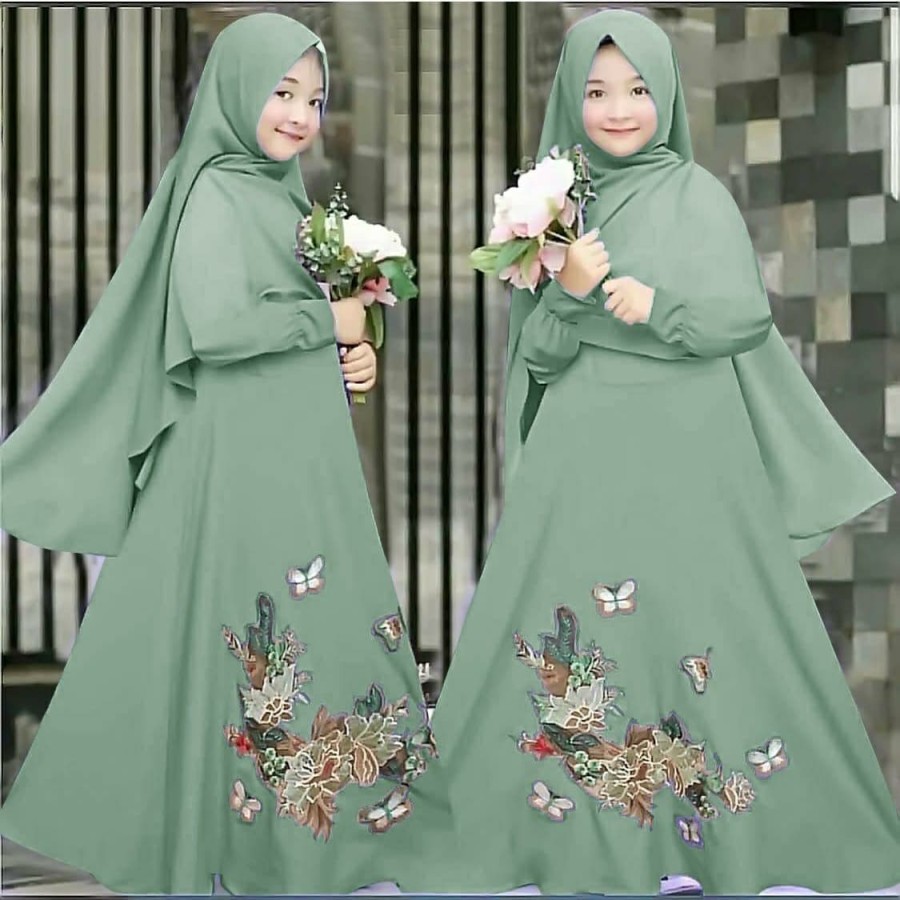Busana muslim gamis anak perempuan syar i Bahan maxy Moscrepe  7 8 9 10 11 12  tahun umur usia