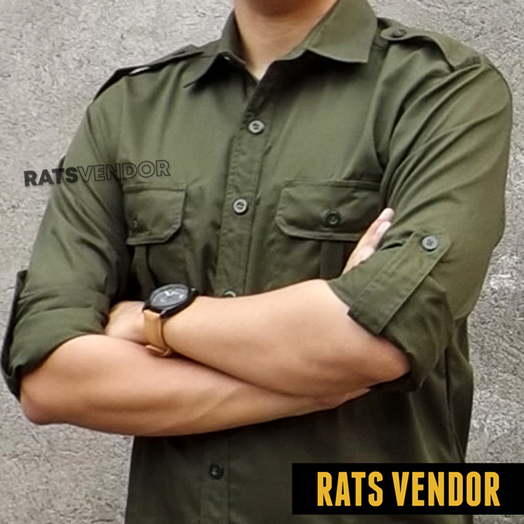 Kemeja Outdoor / Lapangan / Gunung / PDL Lengan Panjang Hijau Army