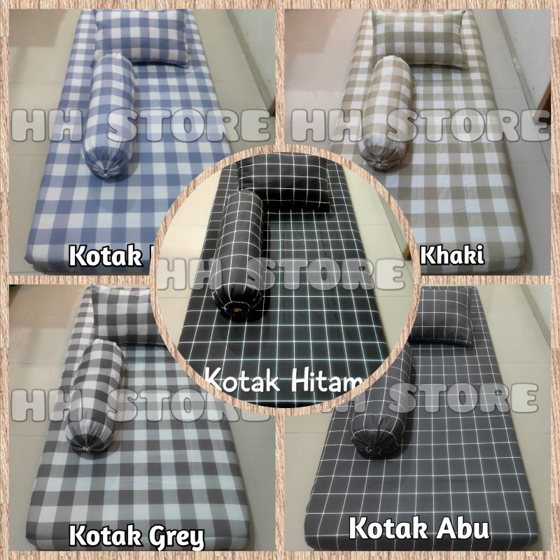 Sprei Single Aesthetic Korea Kekinian Monokrom Monochrome Kotak Besar Hitam Abu Khaki