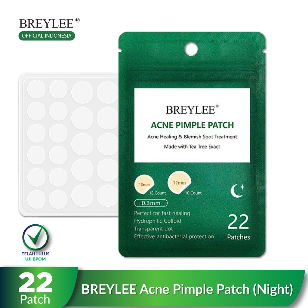 [BPOM] BREYLEE Acne Pimple Patch Night - Penghilang & Stiker Jerawat 0.3 mm (22 stiker)