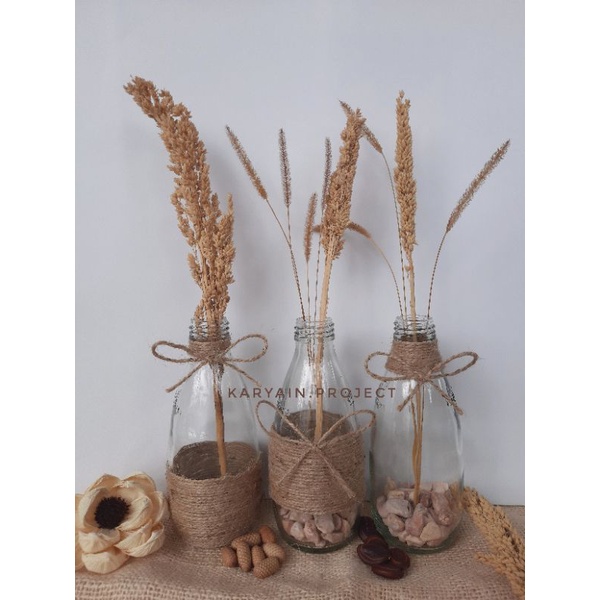 VAS BUNGA KACA TALI RAMI/BOTOL HIAS DEKORASI RUSTIC BUNGA KERING AESTHETIC