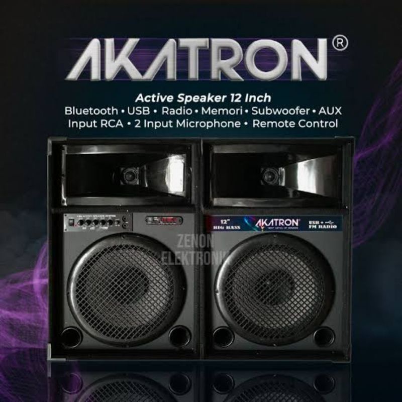 ACTIVE SPEAKER SPIKER AKATRON 1295 BT 1295BT 12 INCH " IN 12" BLUETOOTH DOUBLE SUBWOOFER SPIKER AKTIF