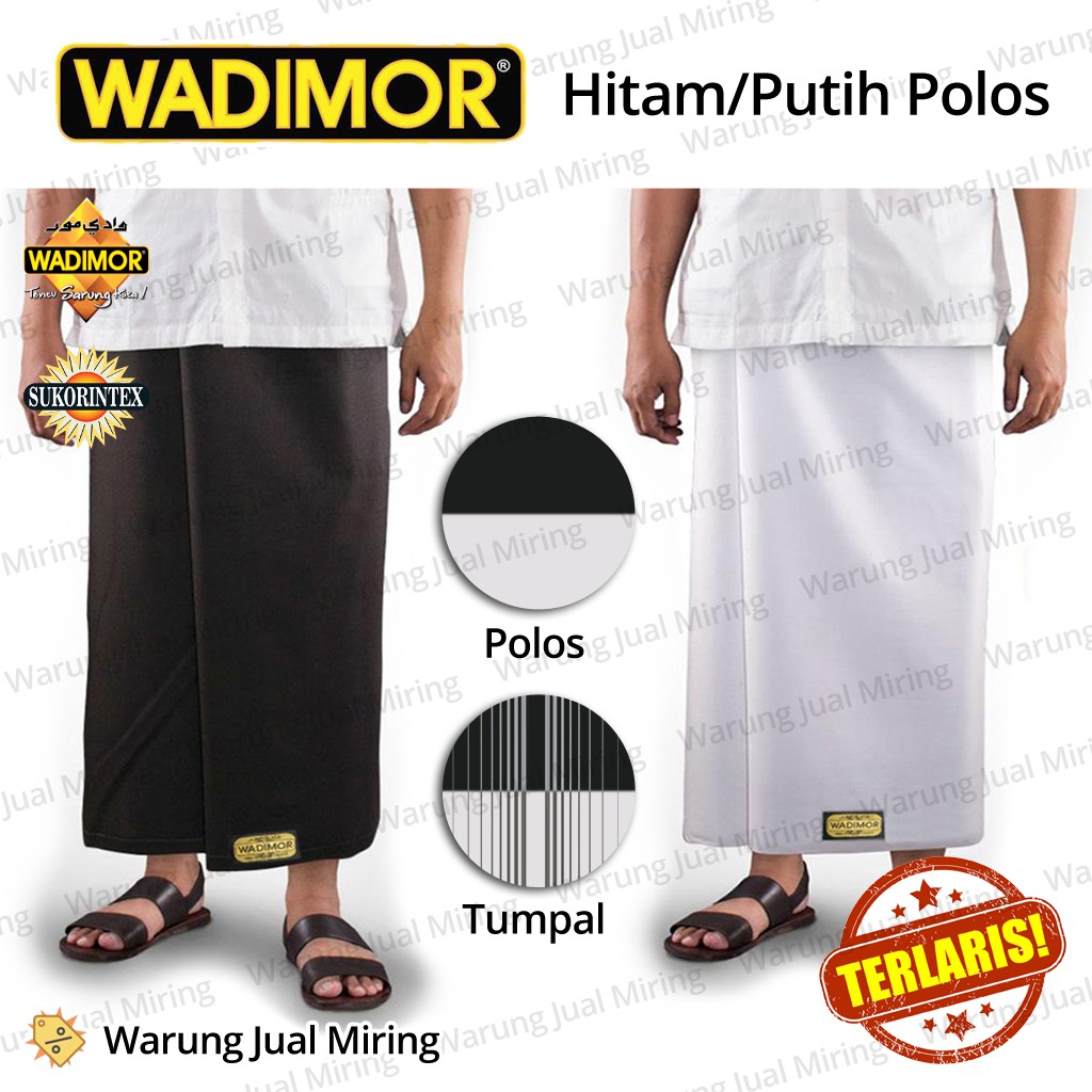 Sarung Wadimor Hitam Putih Polos Tumpal Salur Kain Tenun Sholat Pesantren Santri Dewasa Pria Laki