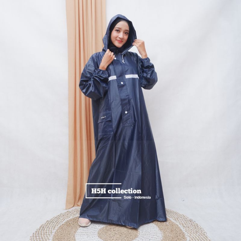Jas Hujan Muslimah Syari H5H Collection Tipe Gamis Hoddie Bahan PVC Donker