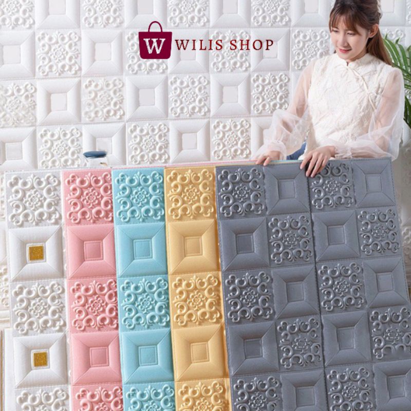 [COD] Wallpaper Sticker Foam / Wallfoam Stiker Dinding 3D Motif Batik Premium High Quality