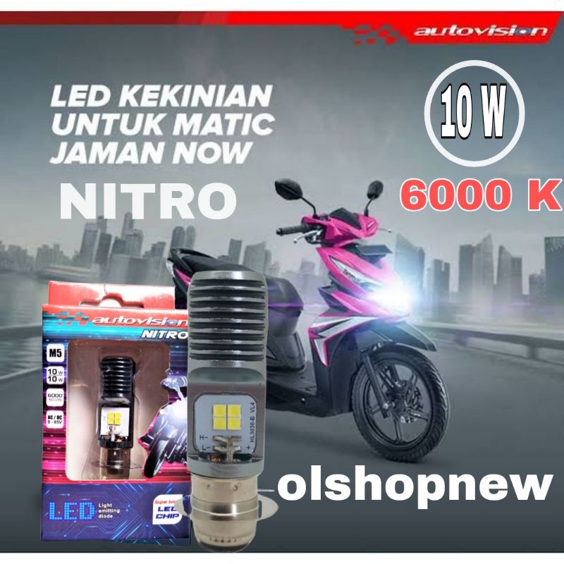Autovision Nitro H6 Lampu Led Depan Motor Honda Beat F1 dll Cahaya Putih