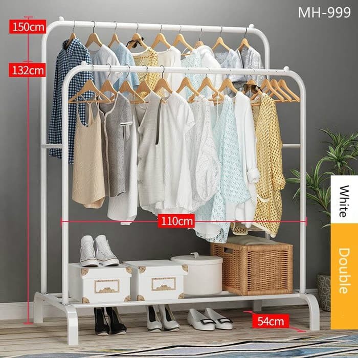 Gantungan Baju Rak Lemari Jemuran Stand Hanger Tempat Pakaian Sepatu Double Bahan Besi