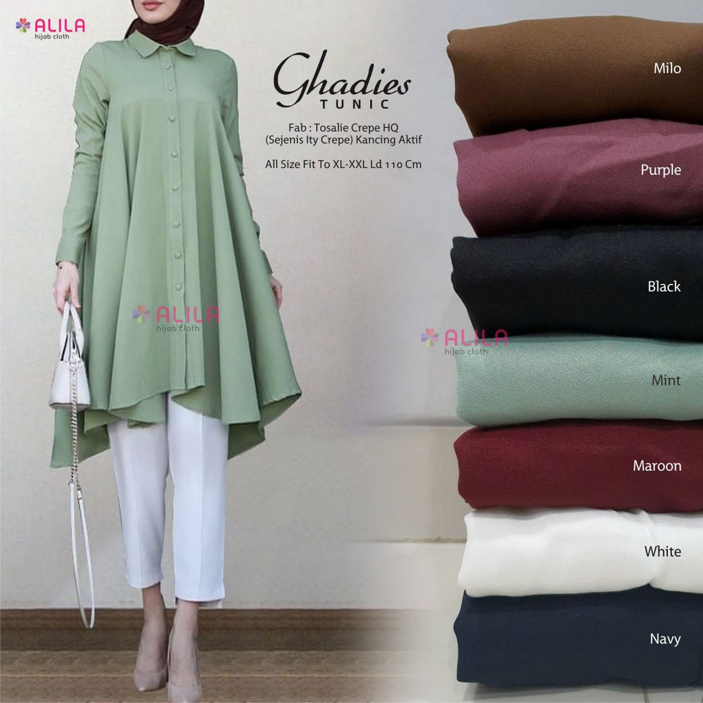 GHADIES TUNIK ORI by ALILA / Bisa buat Ibu Hamil Besar /RESTOK TERUS/Full Kancing  Ld 110 pj 95