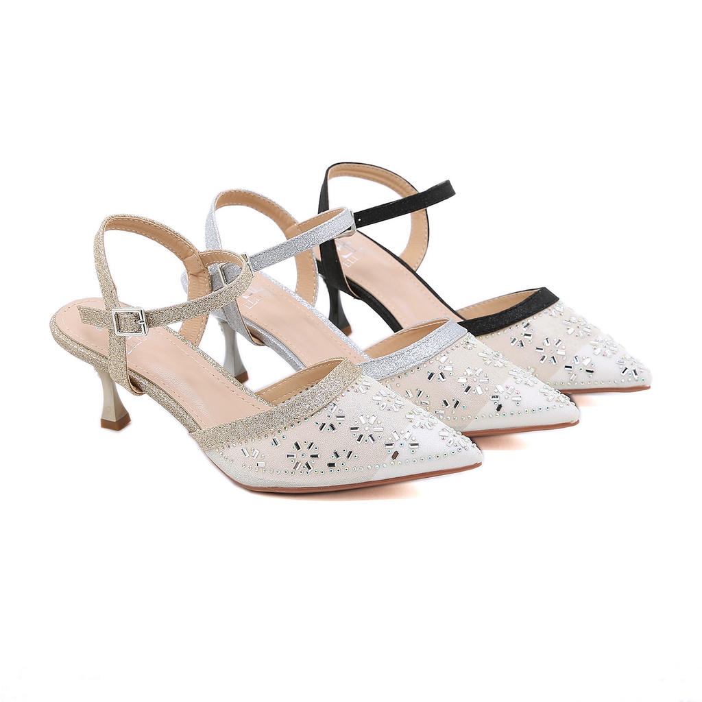 ELLORA EB 624-46 Sepatu Heels Pesta Wanita Ankle Strap 6cm Import