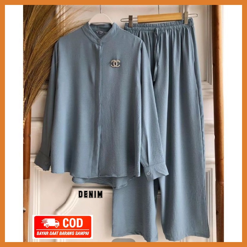 HANNA SET CRINKLE AIRFLOW HANNA SET ONE SET CRINKLE POLOS CELANA KULOT OOTD SETELAN WANITA DEWASA