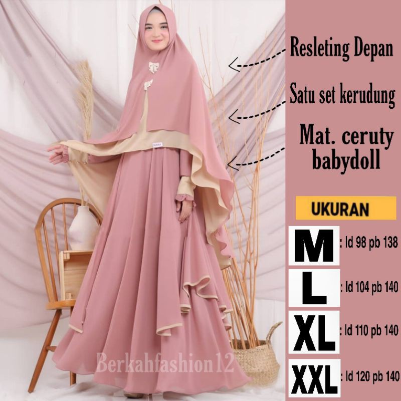 Baju gamis wanita terbaru model pesta kekinian ceruty polos Kaffa Size M L XL XXL busui syar'i