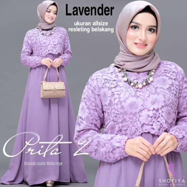 Baju Gamis Muslim Prita Maxi Dress Pakaian Remaja Polos Moscrepe Mix Brukat Terbaru Murah Wanita