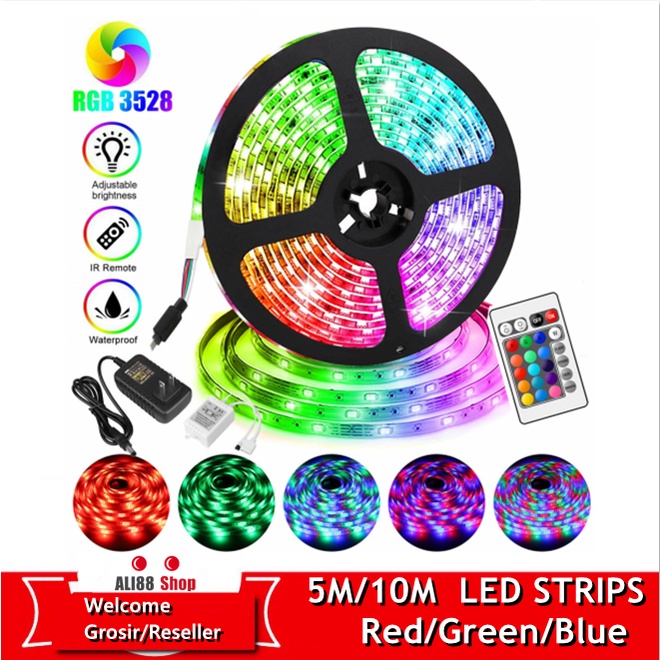 Lampu Led Strip RGB Warna Warni IP44 2835/5050 Komplit Set Adaptor Remote
