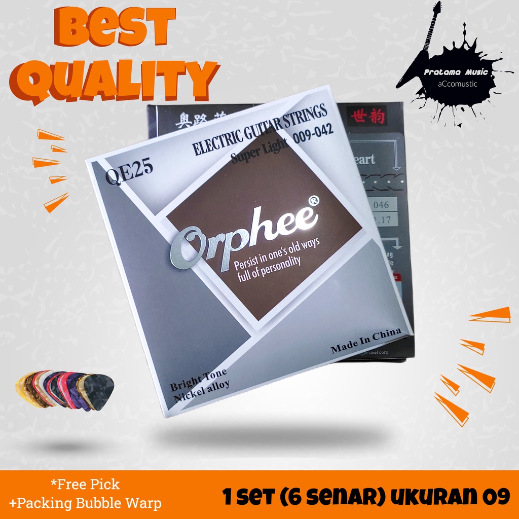 Senar Gitar Orphee QE Bright Tone Nickel Alloy, Senar Gitar Electrik, 09-42, 10-46