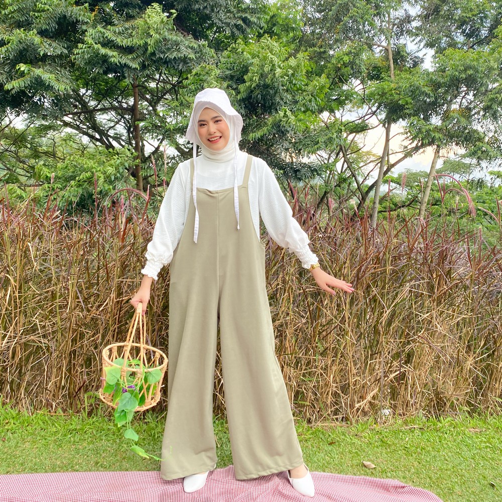 Mybamus Albani Loose Overall - Jumpsuit Muslim - Baju Kodok Korea- Sage Green - Dusty Pink