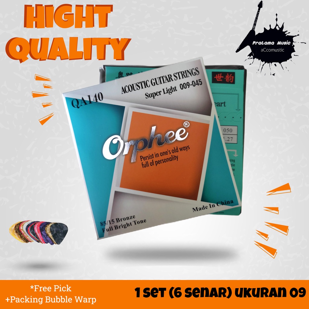 Senar Gitar Orphee QA Bronze Full Bright Tone Acoustic Guitar Strings, Senar Gitar Akustik , 85/15