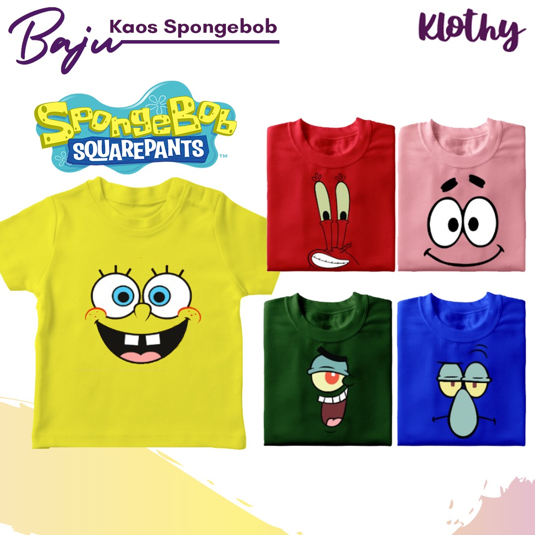 Baju Kaos SPONGEBOB KARTUN Bayi & Anak, PATRICK, 6 Bulan - 8 Tahun Bahan Premium Combed 30s