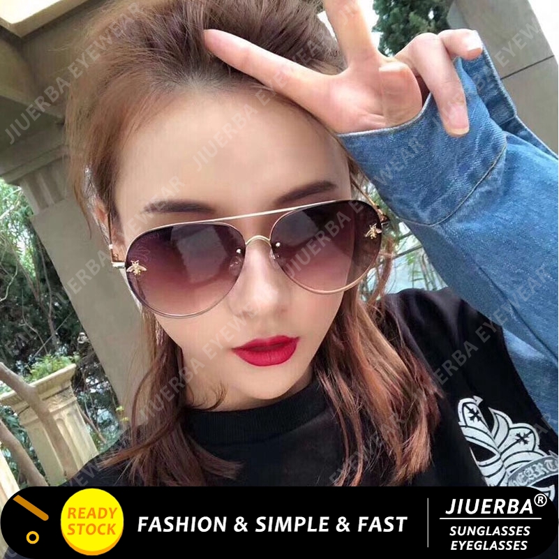 【Bayar di Tempat】Korean Fashion Aviator Kacamata Hitam Wanita Besi Frame Sunglasses