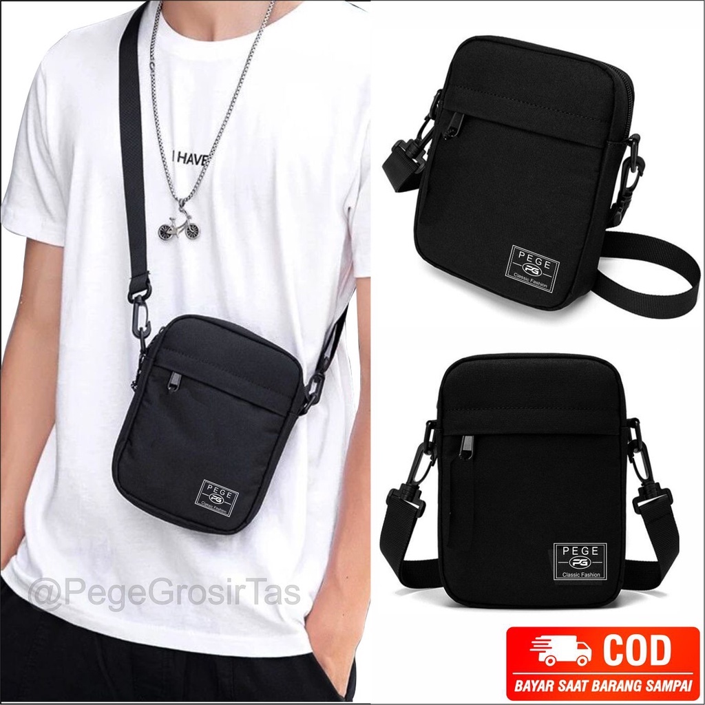 Tas Selempang Pria Kasual Polos Hitam Slempang Cowok Keren Slingbag Bahu Pria - PG - 8864