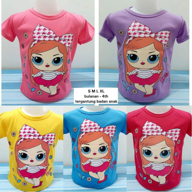Kaos Anak perempuan 6 bln-4 thn oblong S M L XL atasan baju cewek murah LOL pita putih