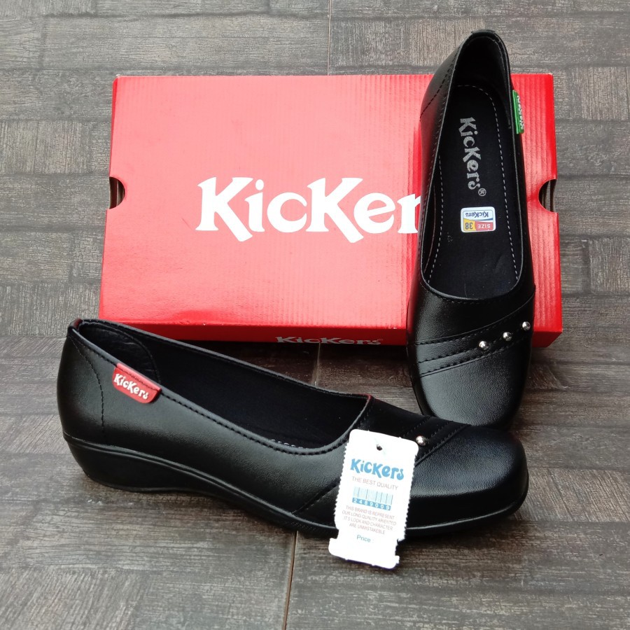 SEPATU KERJA CEWEK PANTOFEL FLAT HITAM TREPES ASLI CANTIK PREMIUM QUALITY PLUS BOX / T11
