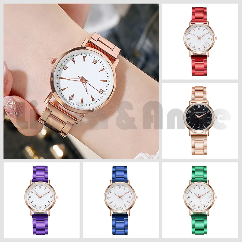 B1 Jam Tangan Casual Quartz Analog Dengan Strap Stainless Steel Varian Warna Untuk Wanita Korean Import