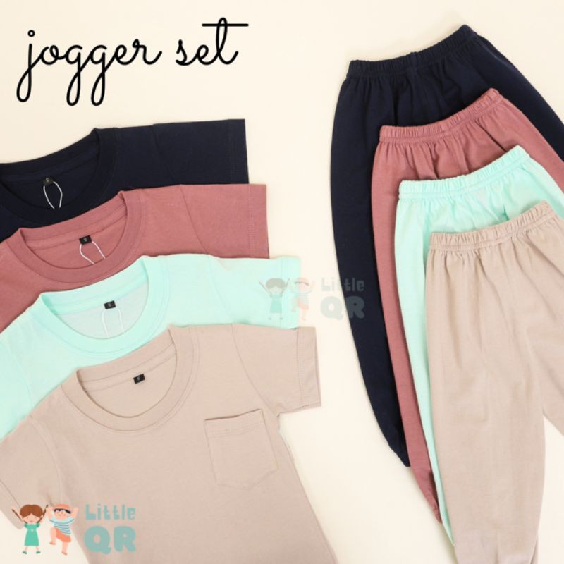 JOGGER SET - Setelan celana jogger anak & kaos pocket bahan katun premium - 0 sd 7 tahun