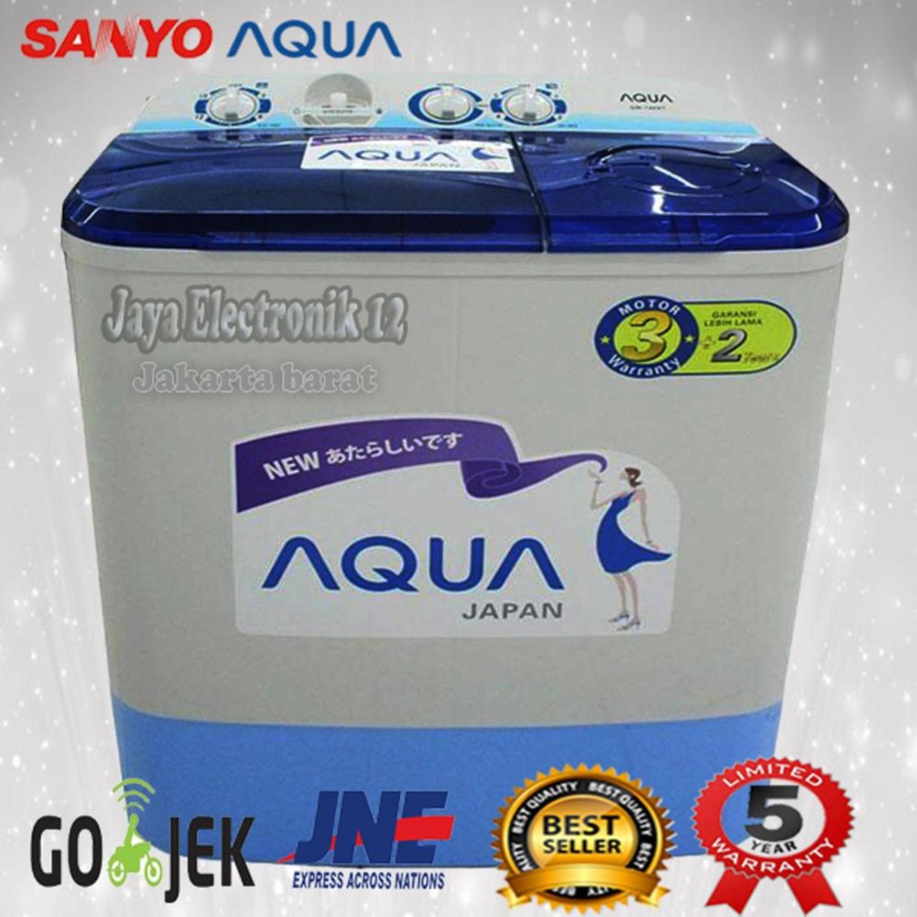 Mesin Cuci 2 tabung AQUA Sanyo AQW 755 XT Cuci dan Kering Low Watt Tutup Transparan 7KG