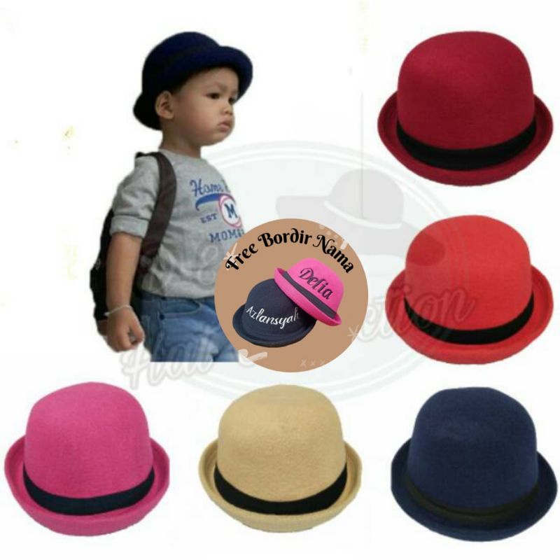 Topi Bowler / Topi Fedora Chaplin Anak Aneka Warna / Topi Anak Pria Wanita