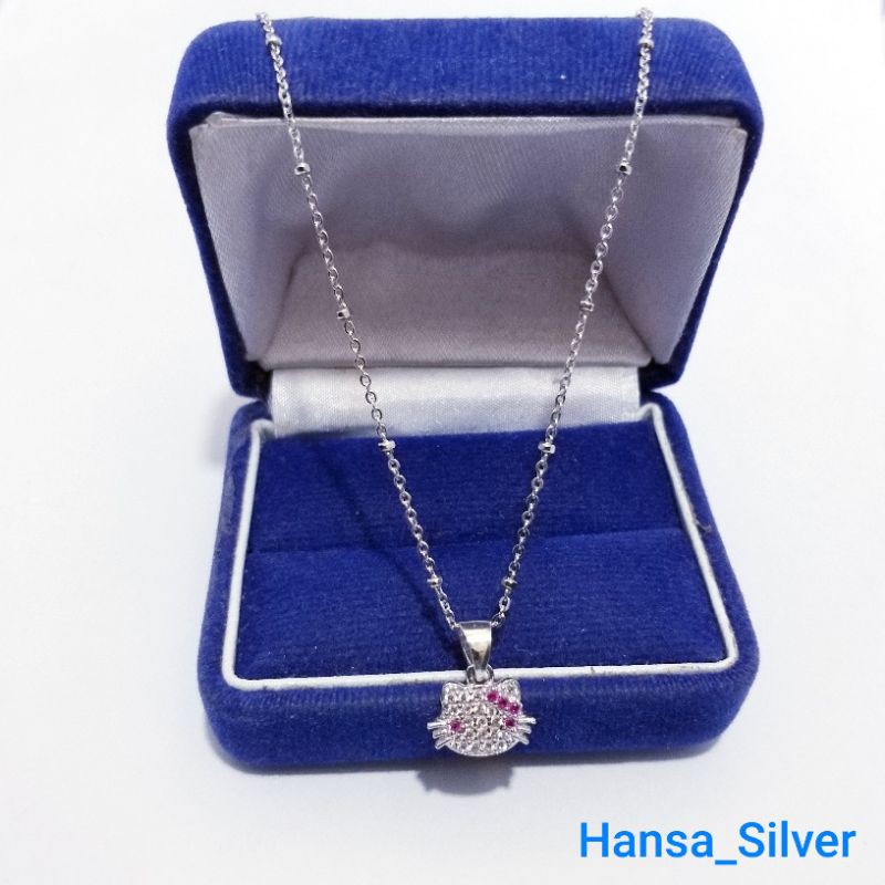 Kalung Perak Anak Silver Asli 925 Lapis Emas Putih Liontin Hello Kitty