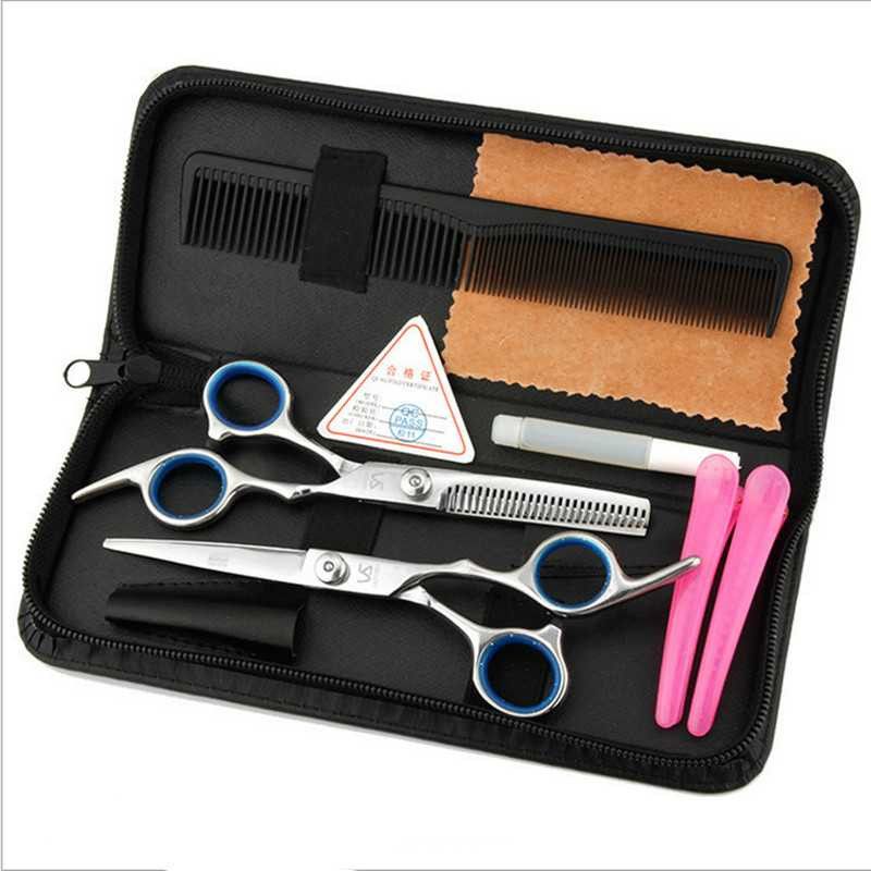 Set Gunting Hitam Biasa Flat Penipis Sasak Salon Barbershop Pangkas Rambut