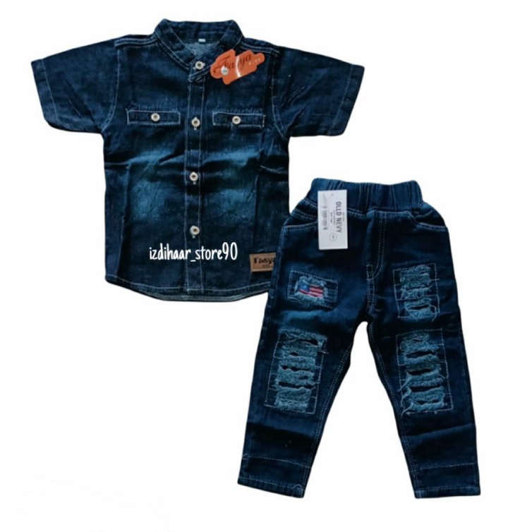 SETELAN KEMEJA JEANS ANAK LAKI-LAKI CELANA JEANS STIK BALIK PANJANG 1-9 TAHUN / SETELAN ANAK LAKI-LAKI