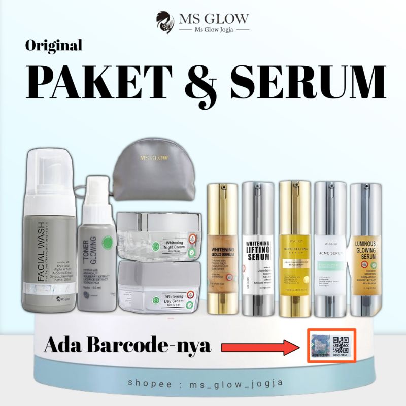 ( BOLEH TAWAR ) Ms Glow Paket Wajah Lengkap & Serum Whitening Ultimate Luminous Acne White Cell DNA Original Ori