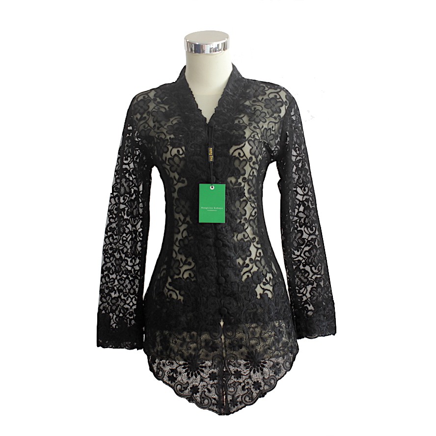 Kebaya Hitam Modern Brokat Tangan Panjang