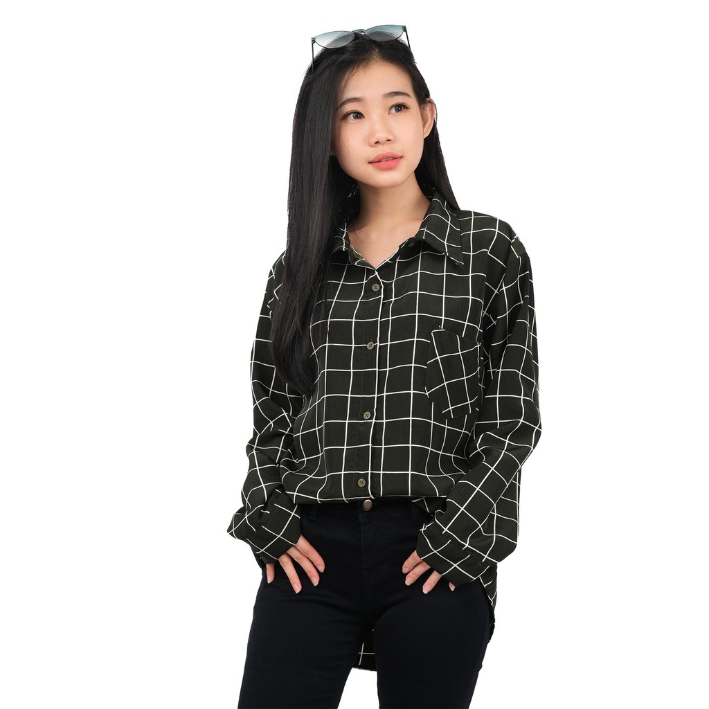 [BAJU] Kemeja Oversize Wanita Lengan Panjang Kotak