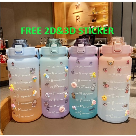 Botol Minum 2 Liter Botol Minum Viral Botol 2000ml Pelangi Botol Minum Motivasi FREE 2D&3D STICKER