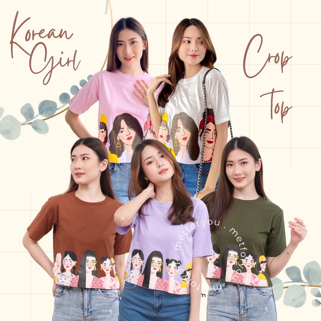 METFORYOU Kaos Crop Top Oversize Wanita - Korean Girl Crop Top