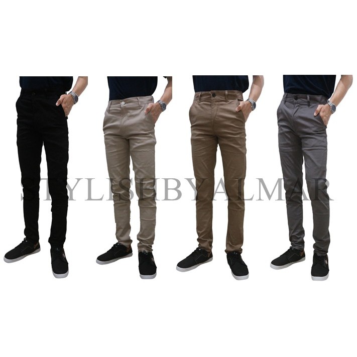 Celana Chino Panjang Slimfit Skinny Pensil Hitam Abu Mocca Cream Premium